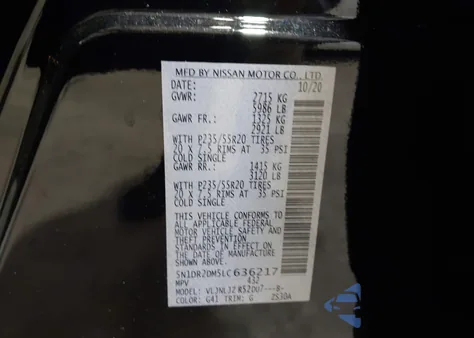 2020 Nissan Pathfinder Platinum 4Wd из США, поврежденный, VIN 5N1DR2DM5LC636217